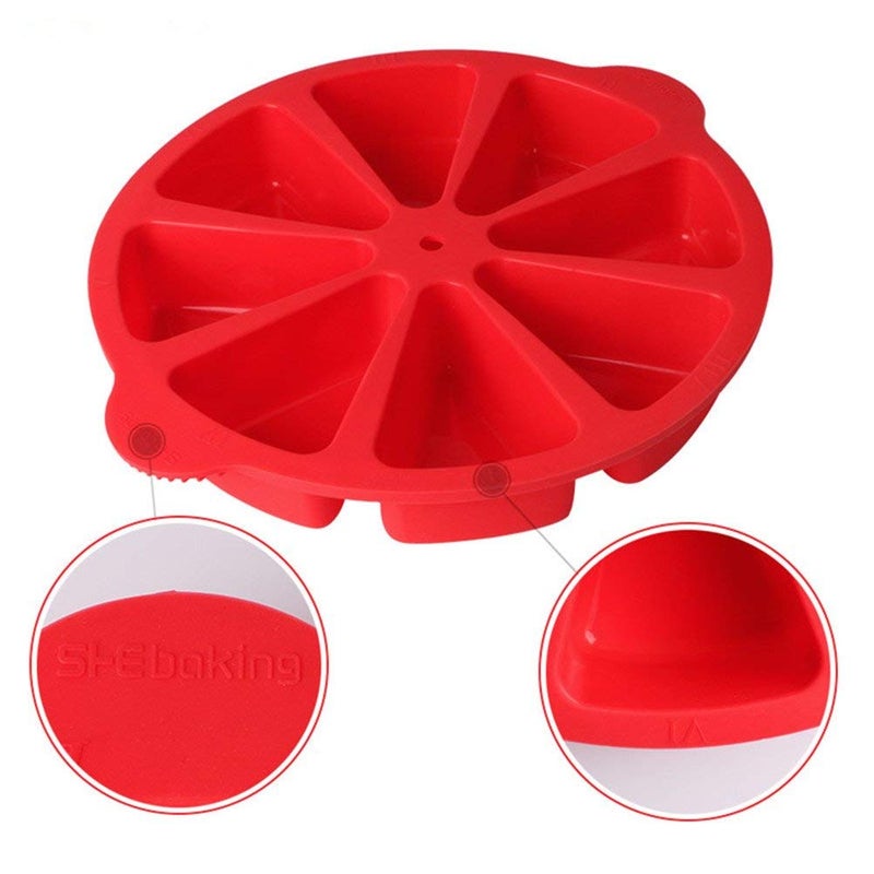SHEbaking Scone Pan Silicone Triangle Cake Mold for Baking Nonstick Cornbread Pan 8 Cavity Pie Silicone Mold Perfect for Brownies, Muffin, Cupcake, Soap, polenta, or biscuits (Red) - Image 3